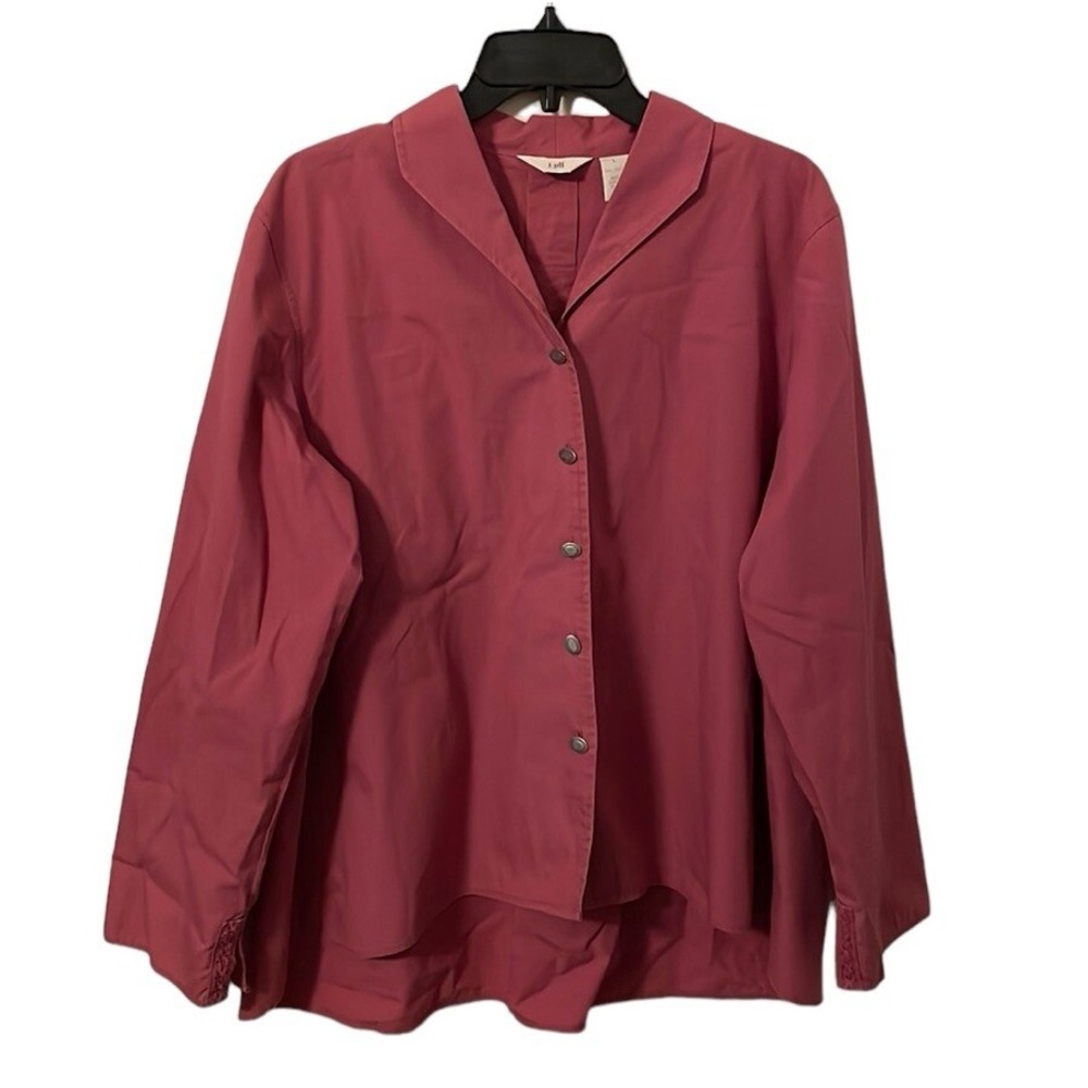 J. Jill Women's Cardinal Red Collared V-Neck Button Up Top‎ Size L